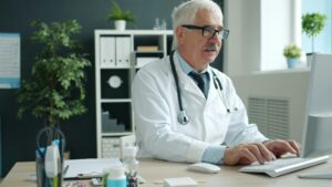 Healthcare employer hiring — medical team meeting in a modern healthcare office